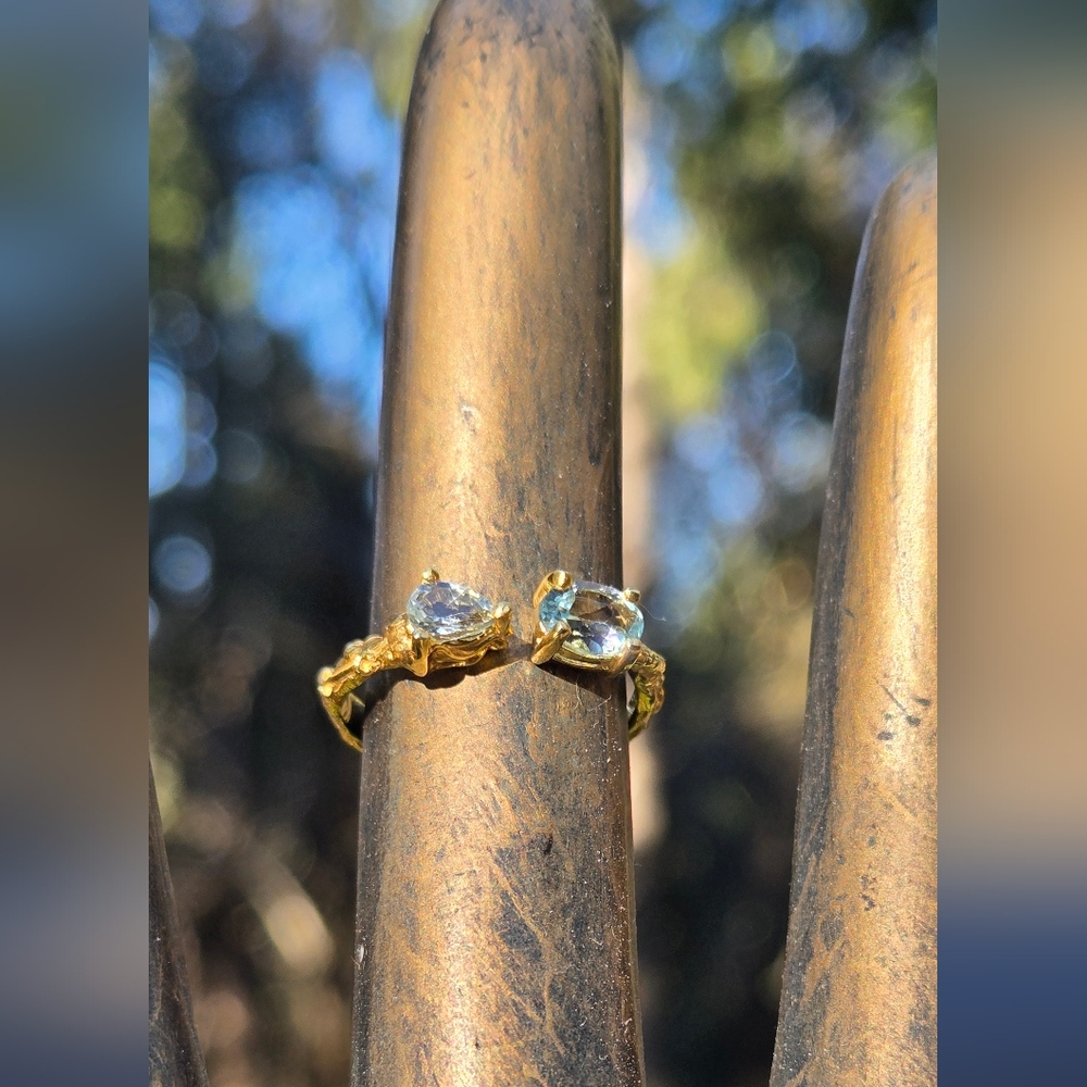 Topaz Natural Gemstone Sterling & Gold Ring Sz7 Adjustable - Picture 7 of 12